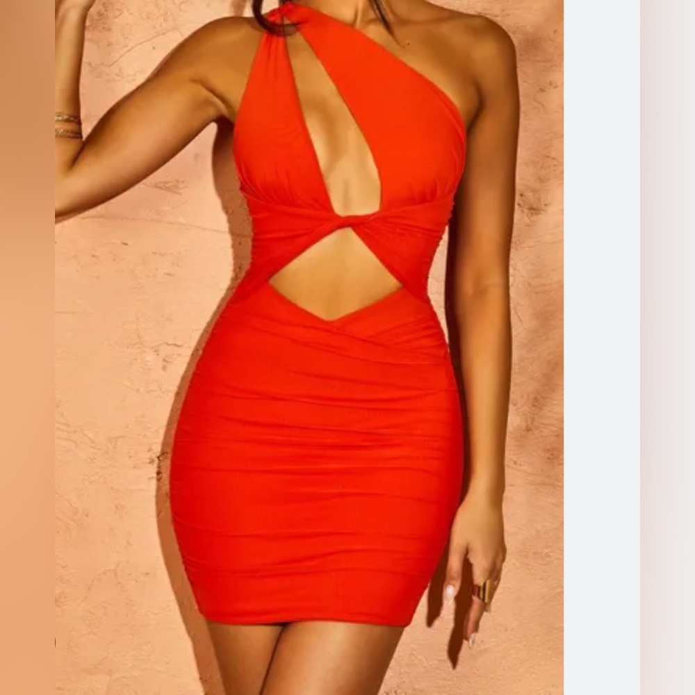 Oh Polly Red One-Shoulder Cutout Bodycon Dress